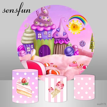 Sensfun Rotund Cerc Candyland Înghețată Partid Fundaluri Pentru Fete Petrecere Copil De Dus Roz Candy Bar Fundaluri Personalizate