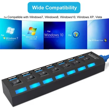 USB 3.0 HUB Cu 7 Porturi Multiple USB Splitter Cu Comutator Power Adapter Expander Pentru Calculator PC Windows2000 /XP/Win7 /Vista