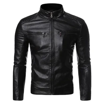 Jachete de iarnă pentru Bărbați Casual, de Înaltă Calitate de Moda Guler de Stand Motocicleta Geacă de Piele Haina Мужская Куртка