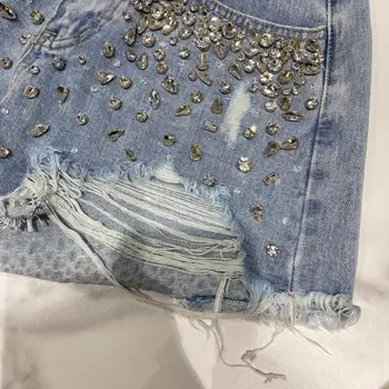 Hand-made Diamant Denim pantaloni Scurți Femei 2021 Vara Noi Granule de Foraj de Apă Unghii Șirag de mărgele Prime Tiv Blugi pantaloni Scurți de Moda pentru Femei