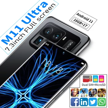 Smartphone M11 Ultra Snapdragon 888 7.3 Inch HD Smartphone 16GB + 1T 48MP + 64MP 6800mAh Mare a Bateriei Android 11 Telefon Mobil