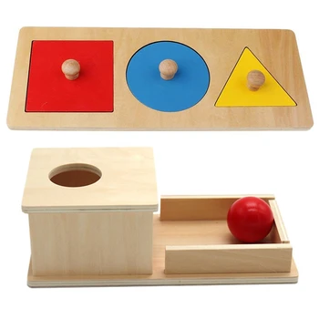 1 Kit Montessori Geometrie Jucărie din Lemn 3 Culori cu Profesioniști din Lemn Jucărie de Învățământ Permanența Obiectelor Cutie cu Tava