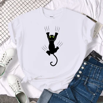 Obraznic Pisica Neagra De Imprimare Noi Tricouri Femei Crewneck Loosetshirt Model Cottoncouple Vara Creativitatea Pierde Tricouri De Sex Masculin