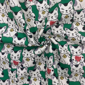 Minunat Tesatura de Bumbac Verde de Jos Avere Cat Tipar Digital, Print de Cusut Material DIY Acasă Patchwork Rochie de Îmbrăcăminte