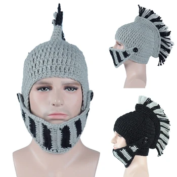 Amuzant Tricot Roman Cavaler Casca Pălărie Ciucure Barbar Earflap Cap de Craniu cu Masca Q0KE