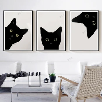 WTQ Pisica Neagra Panza Pictura Animal Poster Negru Iubitor de Pisici Portret Art Decor de Perete de Perete de Artă Cameră Decor Decor Acasă