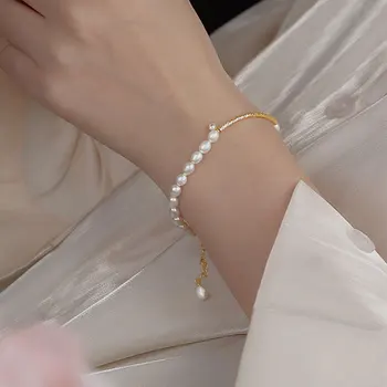 Argint 925 Brățară Drăguț Mici Perle Naturale Manșetă Brățară pentru Femei Simplu Moda Temperament Elegant de Bijuterii
