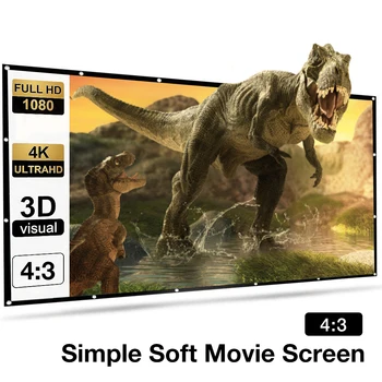 Pliabil portabil 150 inch Proiector HD cu Ecran 4:3 Alb Dacron Video, Ecran de Proiectie de Perete pentru Home Theater Film