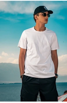YTX1071 2021 vara rotund gat culoare solidă albă cu mânecă scurtă jumătate cu mâneci slim bottom tricou T-shirt pentru bărbați