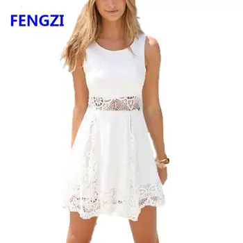 FENGZI 2021 Stil de Vara Rochie Albă, Femei Casual Solid Dantelă Sexy Strapless O-linie Scurt Rochii Mini Vestidos
