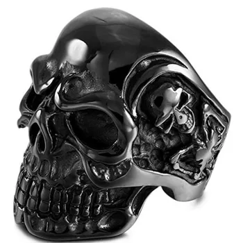Mare Craniu Schelet Fantomă Inoxidabil Oțel Titan Ring Pentru Om Negru Aur Argint Vintage Punk Gotice Inel Cadou Pentru Petrecere