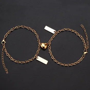 2 buc/set inima magnet cuplu bratara pentru femei barbati personalizate sculptură farmec bijuterii inox bratari de lanț Dragoste bijuterii