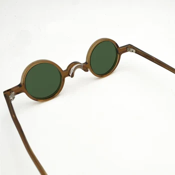 Acetat Polarizat ochelari de Soare pentru Bărbați și Femei De 34 de Epocă Mici, Rotunde Ochelari de Soare Retro de culoare Verde Închis Maro ochelari de Soare UV400