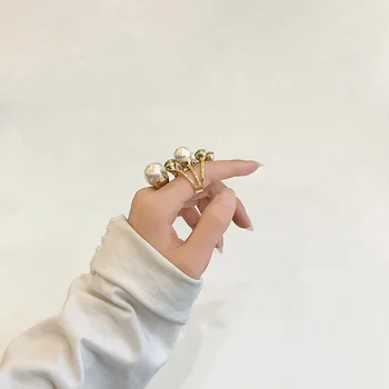 Exagerat Pearl Stras Deschidere Inel pentru Femei Fete Personalitate de Moda Elegant Neregulate Deget Inelul de Bijuterii