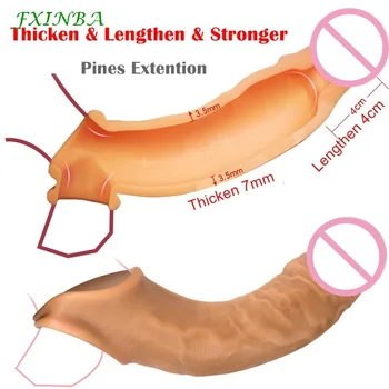 FXINBA Nou Lichid de Silicon Penis Sleeve Extender de sex Masculin Penisul Mări Intarziere Ejaculare Reutilizabile Prezervativele, Jucariile Sexuale Pentru Bărbați Extindere