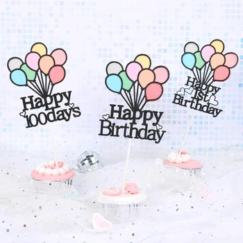 1 la mulți ani Cupcake Topper 100 de Zile Baloane Colorate Tort Fân Pentru Petrecere de Aniversare pentru Copii Decoratiuni Tort Copil de Dus