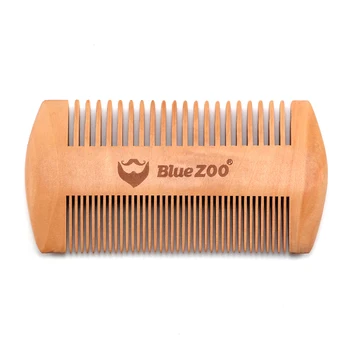 Față-verso lemn de santal barba pieptene cu Pu geantă, Realx masaj perie de păr, anti-static barbă și bărbați barba pieptene