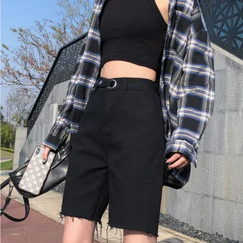 Femei Pantaloni Scurti Din Denim Jean De Moda De Sex Feminin Coreeană Ciucure Solidă Plus Dimensiune Casual Blackhigh Talie Pantaloni Scurți Bej Skyblue Gri Strada