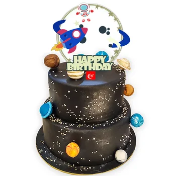 Planeta Acrilice Fericit Ziua de naștere Tort Toppers Transparent Astronaut Spațiu Toppers Tort pentru Petrecere de Aniversare pentru Copii Decoratiuni Cupcake