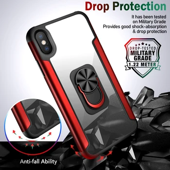 Transparent Cazuri Clare pentru Apple Iphone XR XS Max X 7 8 Plus la Șocuri Armura Militare de Protecție Magnet Suport Auto Inel Caz