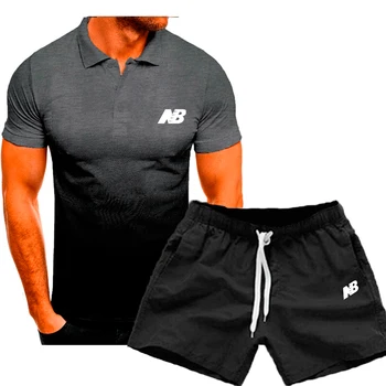 2021 Primavara/Vara de Afaceri de Moda pentru Bărbați Sport Costum Gradient Maneci Scurte 3D Imprimate T-shirt Rever Slim Polo Shirt Set