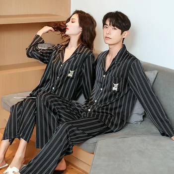 Noi Cu Dungi Printd Sleepwear Cupluri Set De Pijama Pentru Femei Barbati Satin Kimono De Mătase Om Pijamale Confortabile Moi Camasa De Noapte, Haine De Acasă