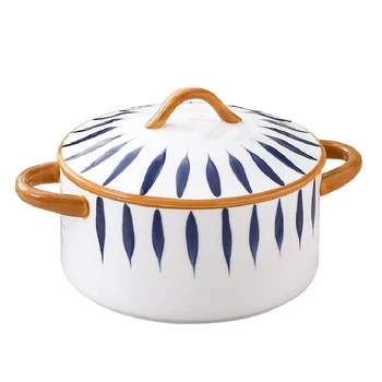 Underglaze Ceramic Dublu Urechi Mari Bol De Supa Cu Capac Acasă Nordic Creative Japoneză Castron Mare Castron De Tăiței Instant Noodle Bowl