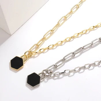 AENSOA Epocă Geometrice Rășină Pandantiv Lanț Cravată Colier pentru Femei de Aur de Argint de Culoare Hexagon Mult Moda Colier Indesata