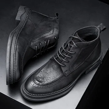 High End pentru Bărbați Sculptate Bocanc Pantofi Moi dă-i Lace Up Toamna Cizme Glezna Om Retro Cizme Militare Băiat Pantofi de Moda de Iarnă