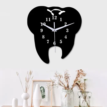 Timelike Creative Dinte în Formă de Ceas de Perete Ornament Ceas de Perete 3D din Acril Creative Oglindă de Perete Autocolant Decor Acasă-Negru