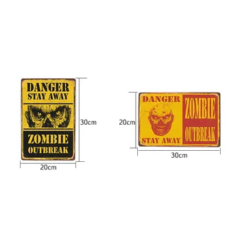 Pericol Zombi Zona Retro Semn Placa de Metal Vintage Bar Pub Perete Plăci Decorative Poster Amuzant Home Decor 20x30 CM
