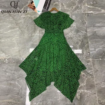 Qian Han Zi Pistă de Moda Rochie lunga de Vara 2021 Femei zburli mâneci epocă de imprimare Asimetric Leopard rochie Maxi rochii