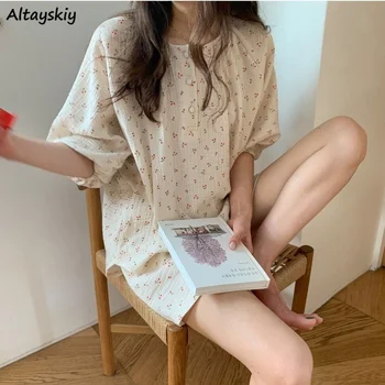 Flori imprimate Seturi de Pijama Kawaii Pierde Două Piese Homewear Stil Japonez de Vară Confortabil Student Casual Noi Fete Adolescente Ins