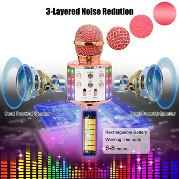 Microfon Wireless Bluetooth Portabil Difuzor Portabil Acasă KTV Jucător de Dans cu Lumini LED Funcția de Înregistrare pentru Copii
