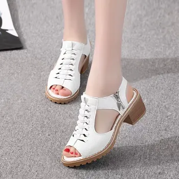 2021 Femei Sandale cu toc Pătrat Vara Pantofi Peep Toe fermoar sandale gladiator femei zip sandale cu platforma