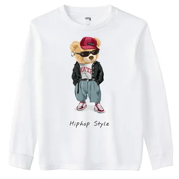 BLINGPAW Primavara/Toamna Teddy Bear Grafică Unisex Maneca Lunga T-Shirt O-Gât Topuri Casual Bumbac Plus Dimensiune Streetwear