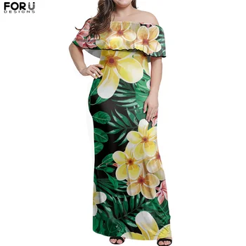 FORUDESIGNS de Vara pentru Femei Rochie Strâmtă Hawaian Polineziene Plumeria Pe Umăr Elegant, Confortabil Doamnă Fuste Vestido