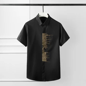 De Brand, de Afaceri de Imprimare Digitală maneca Scurta Camasa Barbati Eleganta Slim Tricouri Casual Pentru Bărbați de Înaltă Calitate de Afaceri de sex Masculin Camisas