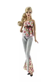 1/6 BJD Haine de Moda Florale Blugi Pantaloni de Piele Pantaloni din Denim Haine Pentru Papusa Barbie Haine de Îmbrăcăminte 11.5