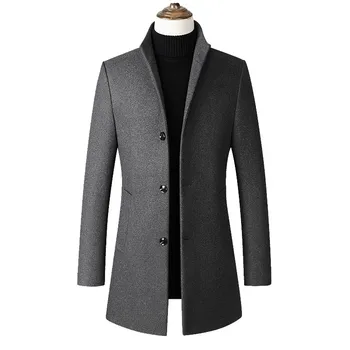 Barbati toamna/iarna stand-guler haină lungă din lână 2021 bărbați de afaceri de moda casual culoare solidă subțire de lână sacou canadiană