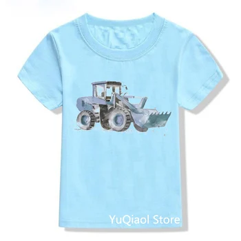 Copii Albastru Tricou Pentru Baieti Excavator/Buldozer/Excavator/Camion De Imprimare Grafic T Shirt De Construcție Iubitor De Copii Top Cadou De Ziua De Nastere