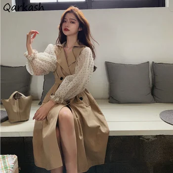 Trench Femei Mozaic De Agrement Elegant Moale Chic Stil Coreean Populare De Epocă Ochiuri Maneca Felinar Design De Maneca Toamna Bază Ins