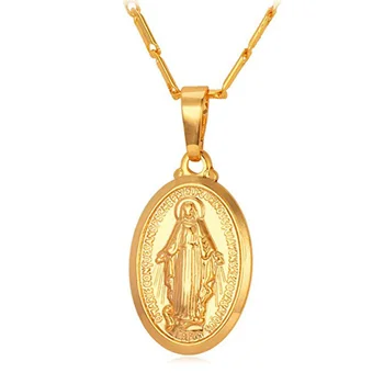 Clasic Catolici Fecioara Maria Placat Cu Aur Medalie Pandantiv Colier De Metal De Înaltă Calitate Rugăciune Amuleta Bijuterii