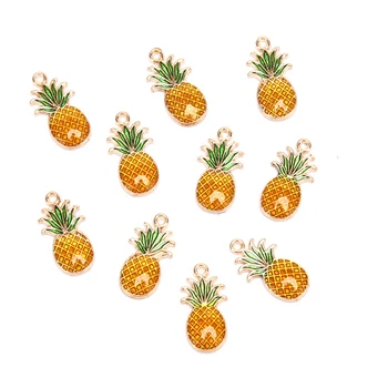 FIERBINTE 10buc/Set Ananas Farmec Pandantive de Aur de Culoare Verde Galben Email de Fructe Farmecele Pentru Bijuterii DIY Accesorii lucrate Manual