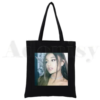 Ariana Grande ' 90 Harajuku Hip Hop Reutilizabile de Cumpărături Pungă de Femei Panza Tote Pungi de Imprimare Eco Geanta Shopper Saci de Umăr Negru