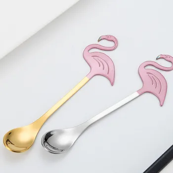 1bucată Tainless Oțel Cafea Lingurita cu Flamingo Mâner Lung Supa/Miere Linguri de Tacâmuri consumul de Cafea Instrumente de Bucătărie Gadget