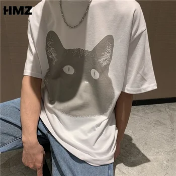 HMZ Noi de Vara Barbati Tricou 2021 Moda Cat T Shirt Mens Supradimensionate Hip Hop jumătate Maneca Bumbac Casual Mens Streetwear Sus Tees