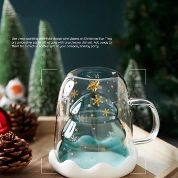 300 ML Pom de Crăciun Creative Ceașcă de Sticlă termorezistentă cu Perete Dublu de Sticla Cana Cana de Cafea cu Capac Drăguț Cadouri de Craciun pentru Fete