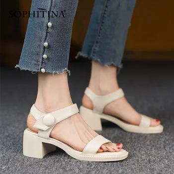 SOPHITINA Femei Sandale de Moda de Vară Naveta Premium din Piele Sandale Toc Gros Toate-Meci de Confort Casual Pantofi Doamnelor AO989