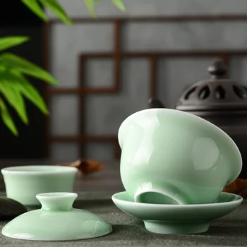 De înaltă calitate, Chineză tradițională Celadon gai wan set de ceai,China Dehua Os ceașcă de Ceai gaiwan ceai portelan ceașcă de ceai set de ceai ceainic